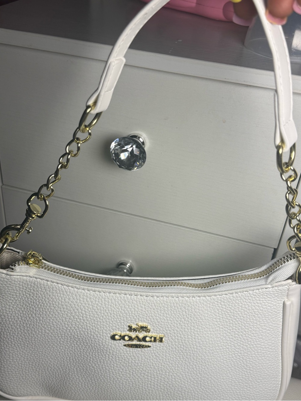 Coach White Pebbled Leather Shoulder Bag with Gold Hardware